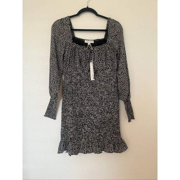 Women's She + Sky Leaf Long Sleeve Dress Fall Medium Boho Square Neck Midi NEW N - Picture 3 of 7